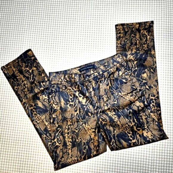 Boston Proper Newport Eye Catching Python Print Straight Leg Coated Denim Jeans - Picture 1 of 15